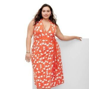 Diane Von Furstenberg Ginko Cherry Tomato Wrap Dress